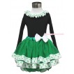 St Patrick's Day Black Baby Pettitop Clover Satin Lacing & White Bow Kelly Green Clover Satin Trimmed Tutu Baby Pettiskirt NG1645